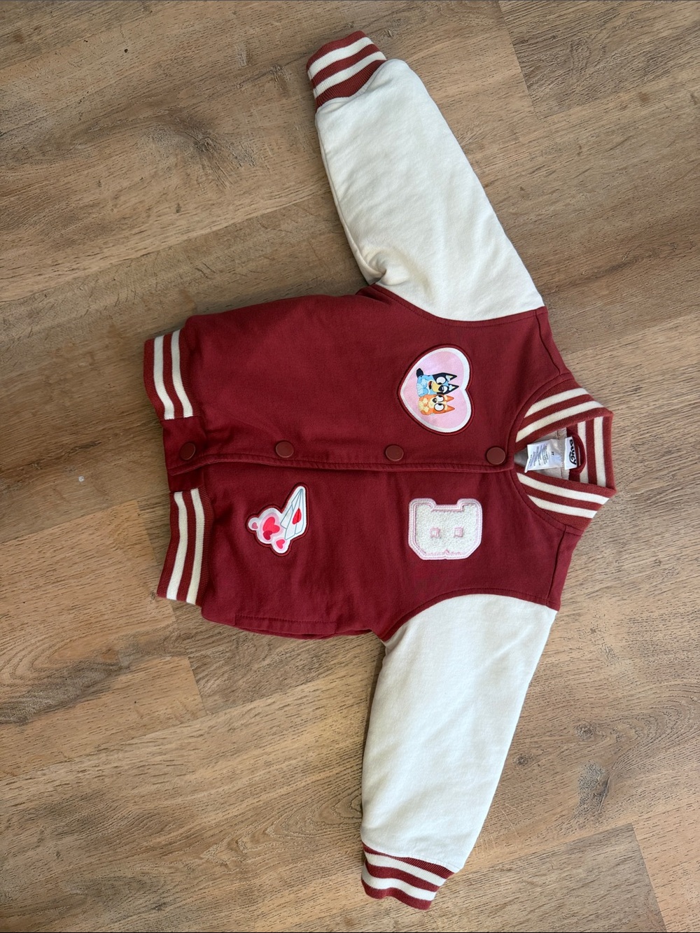 Kids Maroon and Cream Varsity Jacket with Cartoon Patches